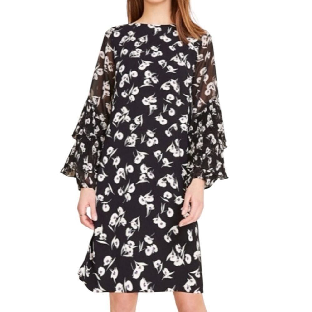Ann Taylor Black and White Floral Long Sleeve Dress size 12, new with tags
